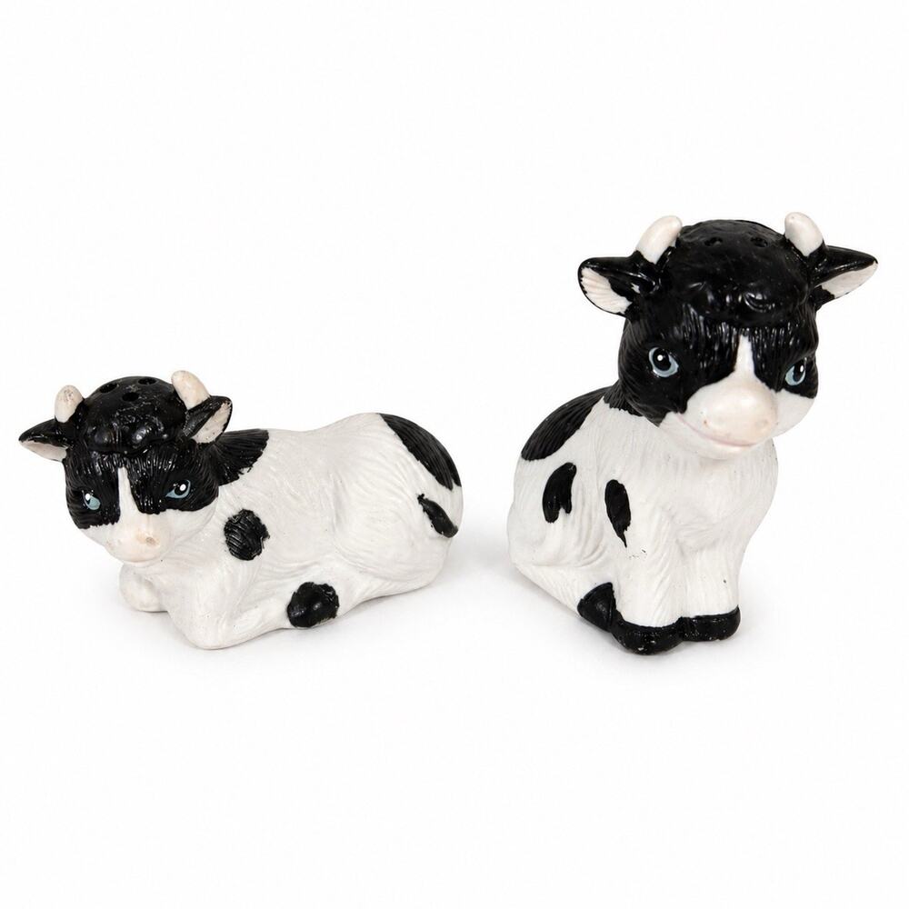 Sitting Laying Holstein Cow Couple Salt and Pepper Shakers Ceramic 78
